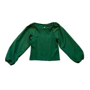 Banana Republic Blouse XXS Green Smocked Back Puff Sleeve Square Neck Cropped